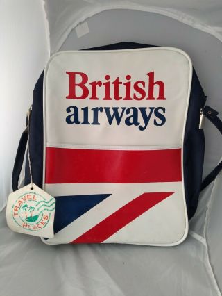 Vintage British Airways Ba Vinyl Flight Cabin Travel Shoulder Bag.