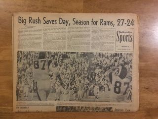 December 10,  1967 Los Angeles La Times Sports Newspaper Rams Vs Green Bay