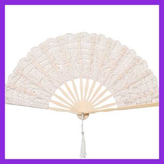 Cotton Lace Folding Handheld Fan Embroidered Bridal Hand W Bamboo Staves For Wed