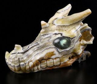 5.  1 " Eastern Jasper Carved Crystal Dragon Skull,  Labradorite Eyes,  Healing