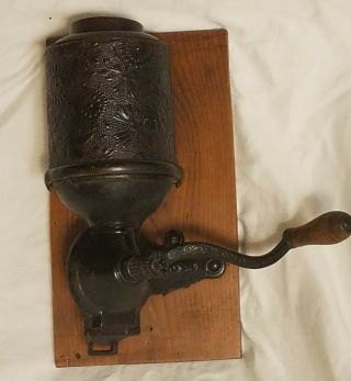 Antique Royal Cast Iron Wall Mount Coffee Grinder Embossed Tin Canister