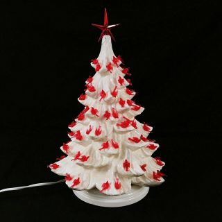 Vintage White Ceramic Christmas Tree Red Cardinals 16 " Tall