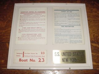 S.  S.  United States Ocean Liner Life Boat Station No.  23 Safety Sign