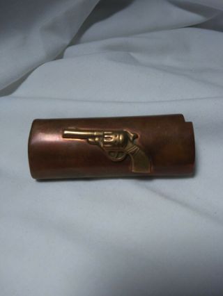 Vintage Southwestern Hand Gun Decoration Brass & Copper Cigarette Lighter Case A