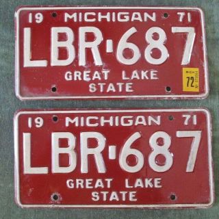 Classic Car 1971 1972 Michigan License Plate Pair Yom Plates Lbr - 687 Muscle Car