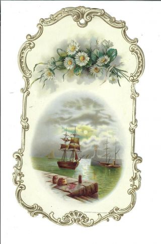 1907 Victorian Die Cut Gibson Art Company Germany Ship In Harbor Wall Decoration