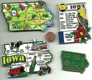 Iowa Magnet Assortment 4 State Souvenirs Including Jumbo Map Magnet