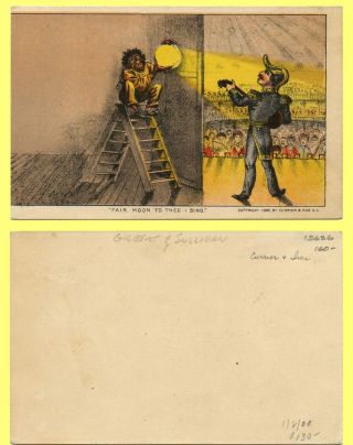 Exc & Rare 1880 Currier&ives Card,  Gilbert&sullivan Offstage Moon By Black Boy