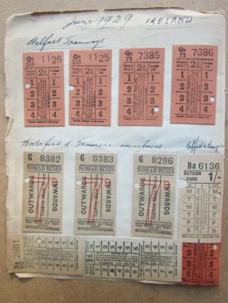 19 Early Tram & Bus Tickets 1929 - Belfast Tramways - Tramore - & Scotland Etc.