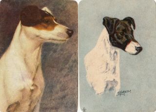 2 Playing Swap Cards Us Litho Blank Backs - Dogs Jack Russell Terrier - Artist