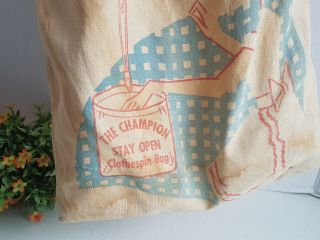 Vintage 1950s or 60s The Champion Clothespin Bag with Metal Hook Clothes Pins 2