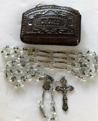 Vintage Rosary Sterling Cut Glass Bead Crystal Catholic 26 " Long 57 Gr W Bag
