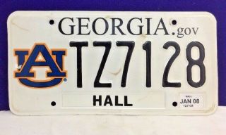 2008 Georgia Auburn University License Plate Tag Tz7128