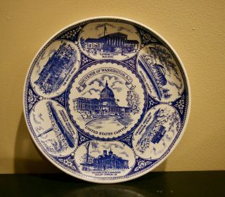 Vintage Blue 9 " Souvenir Plate - Washington D.  C.  - The White House - Jefferson - Lincoln