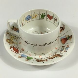 Vintage Royal Kendal Tea Cup & Saucer Fortune Teller Tea Leaf Zodiac The Taltos
