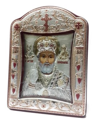 Saint St Nicholas НИКОЛАЙ Silver 925 Icon Greek Orthodox Plaque Gold Plated 4.  1 "