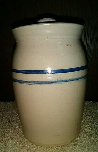 Small Hand Turned Crock Butter Churn with Lid.  Holds 1 1/2 Pints 2