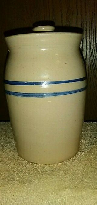Small Hand Turned Crock Butter Churn with Lid.  Holds 1 1/2 Pints 4