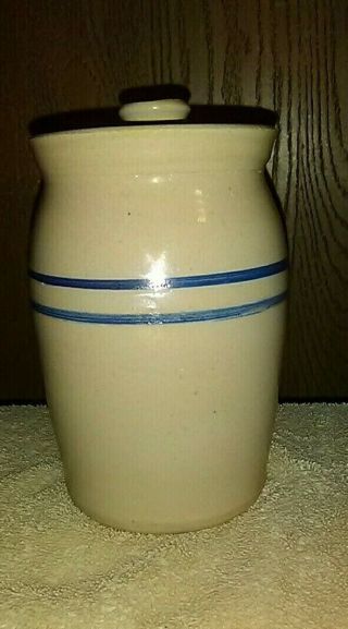 Small Hand Turned Crock Butter Churn with Lid.  Holds 1 1/2 Pints 5