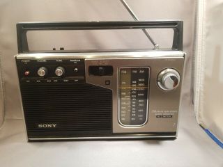 Vintage 3 Band Sony Icf - 7370w Psb/fm/am Ac Battery Portable Radio 1970’s