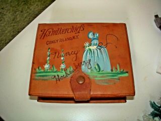 Vintage Coney Island N.  Y.  Souvenir Leather Handkerchief Box