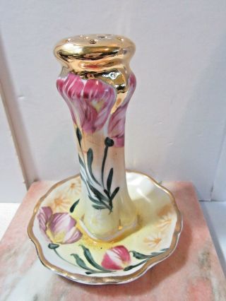 Pretty Hat Pin Holder Floral Flower Signed Hand Painted Gold Top And Dish