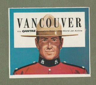 Airline Luggage Label Qantas To Vancouver Image Of Mountie 363