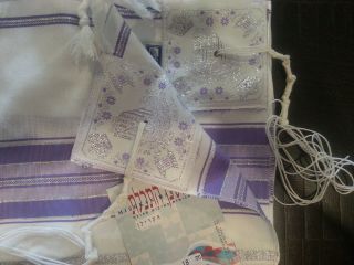 Kosher Jewish Tallit Talis Prayer Shawl 24 " X73 " Made In Israel - Purple/silver