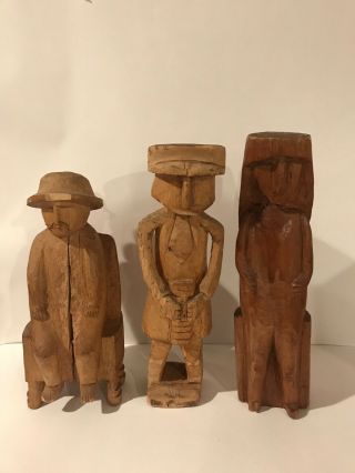 Set Of 3 Hand Carved Wooden Statues From Panama.  1950’s