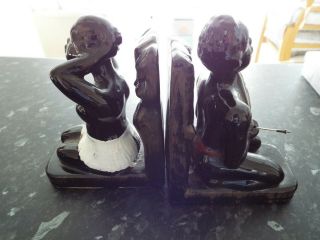 Vintage Kitsch 1960s Ceramic Bookends Black Negro African Man And Woman