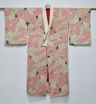Japanese Kimono Silk Antique Juban / Crane / Rare / Vintage Chirimen Silk /387