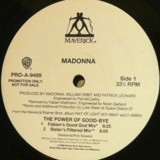 Madonna The Power Of Good - Bye (4 Goodbye Mixes) Promo 12 " Vinyl Record Rare Oop