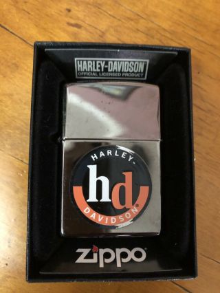 Harley - Davidson Zippo Chrome Lighter With Carbon Fiber Windproof Hd Logo