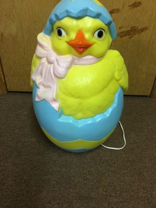Vtg Easter Blow Mold Chick Hatching Out Of Egg Lighted Yard Decor