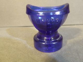 Antique Vintage Eye Wash Cup Cobalt Blue Glass Wyeth Lid 2