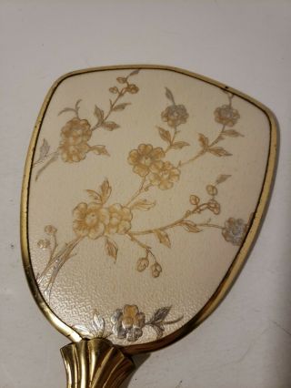 Vintage Victorian Style Hand Held Vanity Mirror with Flower Design On Back Gold 2