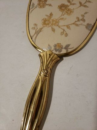 Vintage Victorian Style Hand Held Vanity Mirror with Flower Design On Back Gold 3