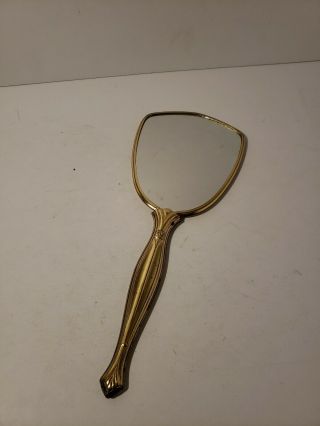 Vintage Victorian Style Hand Held Vanity Mirror with Flower Design On Back Gold 5