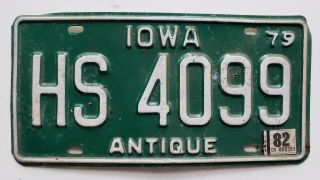 Iowa Vintage Classic Us Car License Plate Collector Antique 1979 Hs Green Tag