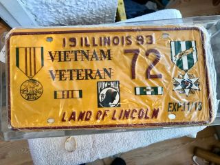 Set Of 1993 Illinois Specialty License Plate 72 Vietnam Veteran Pow - Mia