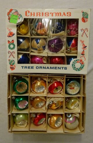 Vtg Blown Glass Ornaments Shiny Brite Poland Indent Mica Painted Diorama 2 Boxes