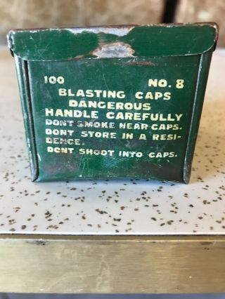 Vintage DuPont Blasting Caps Tin Box,  100 No.  8 Caps,  Mining Collectible. 5