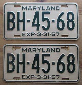 Maryland 1957 License Plate Pair - Bh - 45 - 68