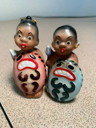 Vintage Black Americana Salt & Pepper Shakers: Phayao Native Kids Shields Japan
