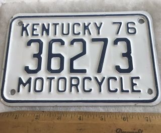 Vintage Kentucky 1976 Motorcycle Cycle License Plate 36273 Blue On White