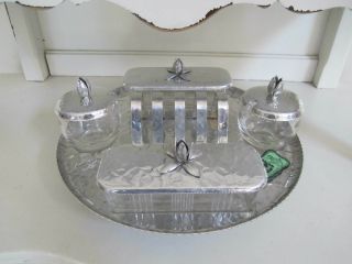 Rodney Kent Hammered Aluminum Lazy Susan Toast,  Butter,  Jam,  Jelly Tray With Tag