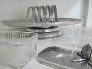 Rodney Kent Hammered Aluminum Lazy Susan Toast,  Butter,  Jam,  Jelly Tray with Tag 5