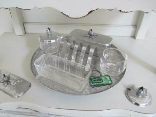 Rodney Kent Hammered Aluminum Lazy Susan Toast,  Butter,  Jam,  Jelly Tray with Tag 8
