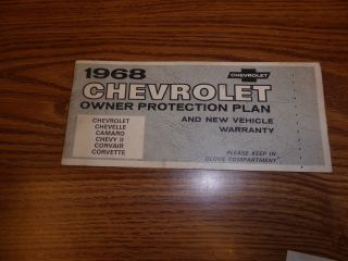 1968 68 Chevrolet Owner Protection Plan Chevy Ii Protect - O - Plate Booklet Rare