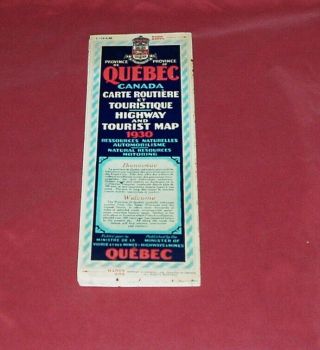 1930 Quebec Canada Highway And Tourist Map Vg/ex